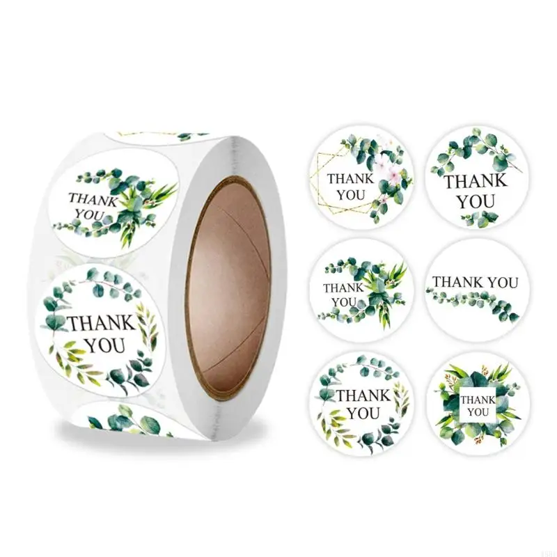45BE 500Pcs Cartoon Plants Floral Adhesive Round Sealing Sticker for Small Business