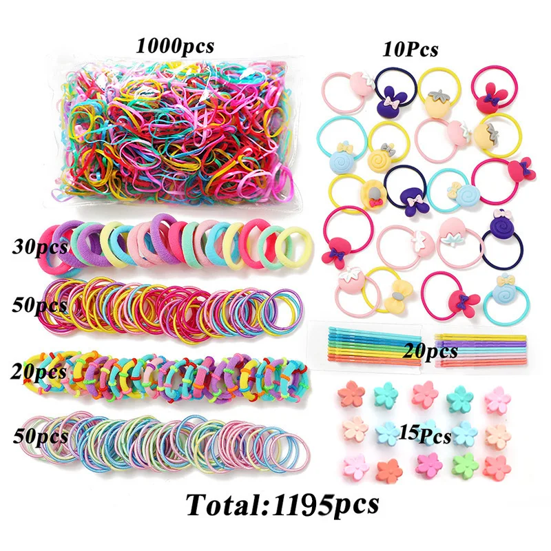 1195PCS Hair Accessories Set For Girls Candy Colors Nylon Hair Ties Elastic Ponytail Holders Rubber Band For Baby Kid