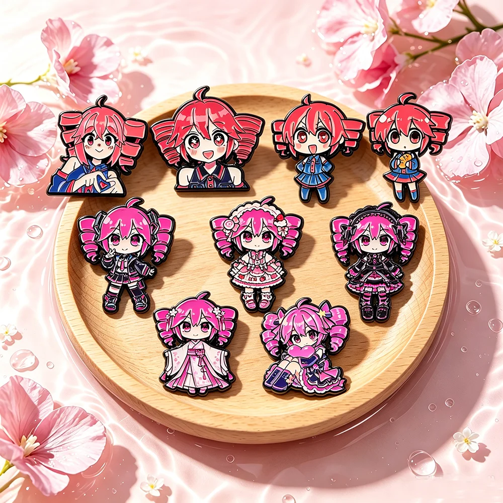 Cute Anime Pink Hair Girl Teto Enamel Brooch Kawaii Chibi Character Lapel Pin Metal Badge Backpack Clothing Jewelry Decor Gift
