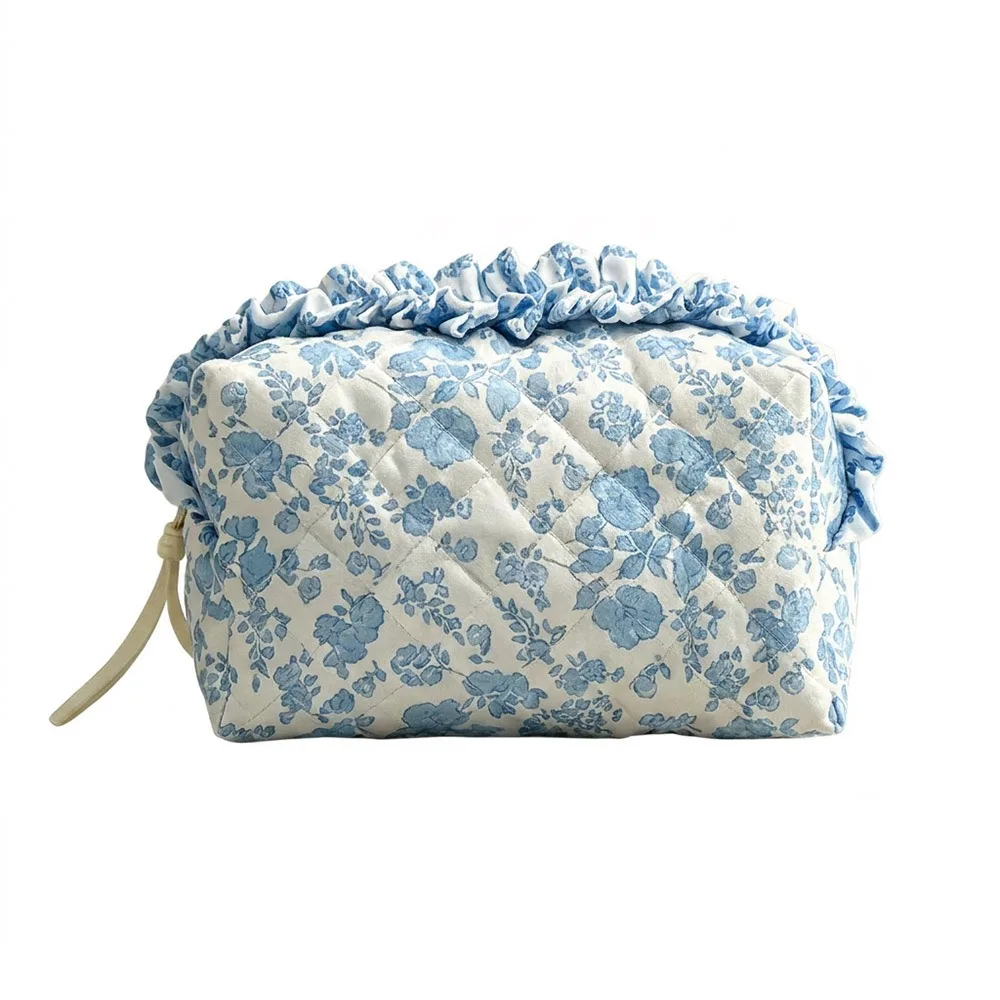 1pc High Quality Quilted Makeup Bag Floral Bow Large Capacity Cosmetic Bag Cosmetic Pouch Women Girls