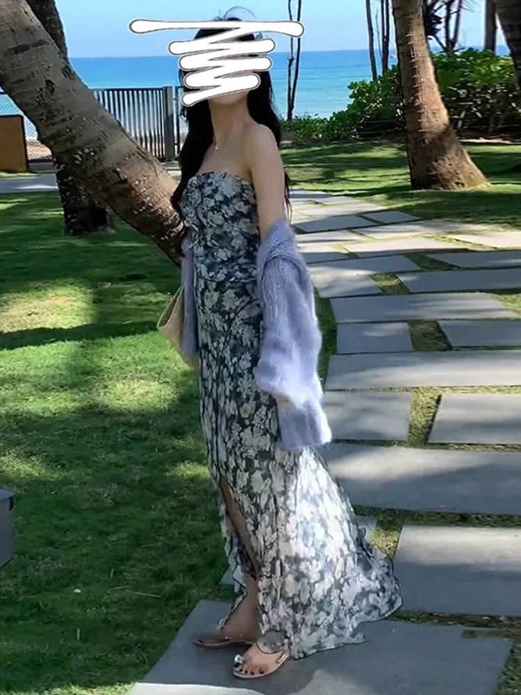 Vestido longo f com estampa floral, gola ter, verão, novo estilo, emaecimento, praia, férias, pausa para chá, cin...