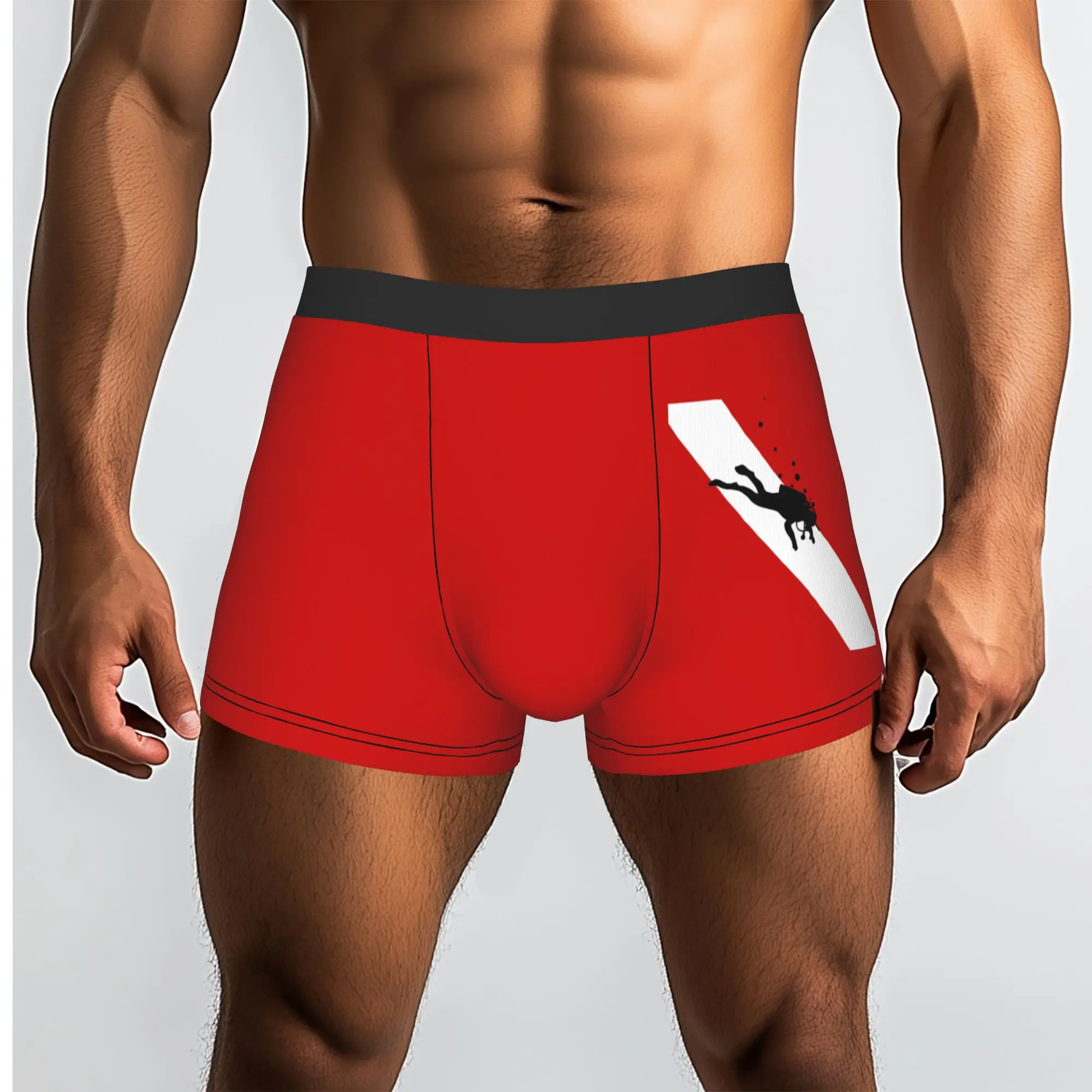 Customized Male Novelty Scuba Dive Flag Bubble Red White Underwear Diving  Boxer Briefs Stretch Shorts Panties Underpants