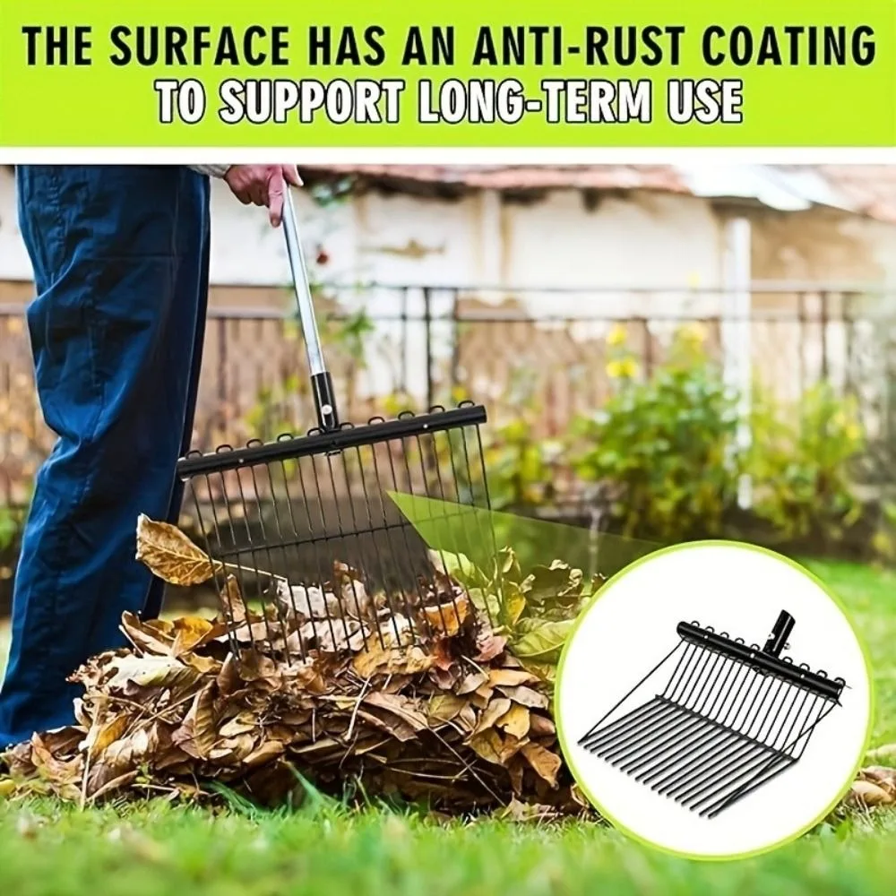 Garden Rake Tool Stable Garden Leaf Rake Heavy Duty Lightweight Livestock Hay Fork Cleaning Black Iron Grass Fork Garden Leaf