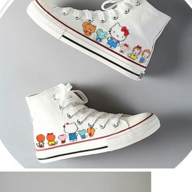 New HelloKitty Canvas Shoes Kawaii Sanrio Japanese Autumn Student Cartoon High Top Casual Shoes Cute Girls\' Flat Shoes Gift