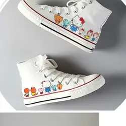 New HelloKitty Canvas Shoes Kawaii Sanrio Japanese Autumn Student Cartoon High Top Casual Shoes Cute Girls' Flat Shoes Gift