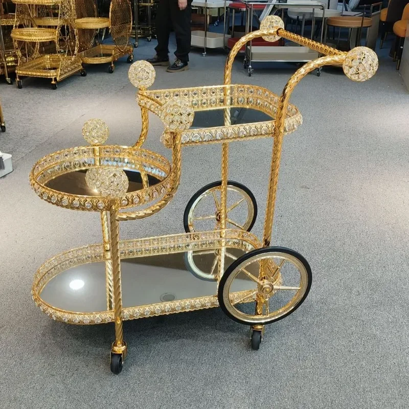 Middle Eastern Deluxe 3 Tier Hotel Service Trolley for Tea Wine Food Beverage Bar Restaurant Wedding Catering Cart