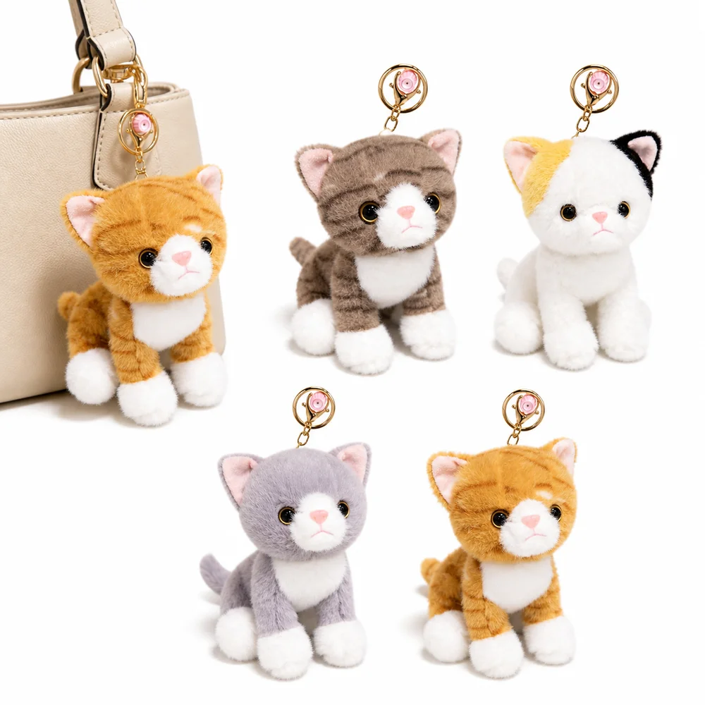 New Realistic Kitten Shape Cat Keychain Sitting Cat Furry Cat Cute Soft HandBag Pendant Backpack Accessories