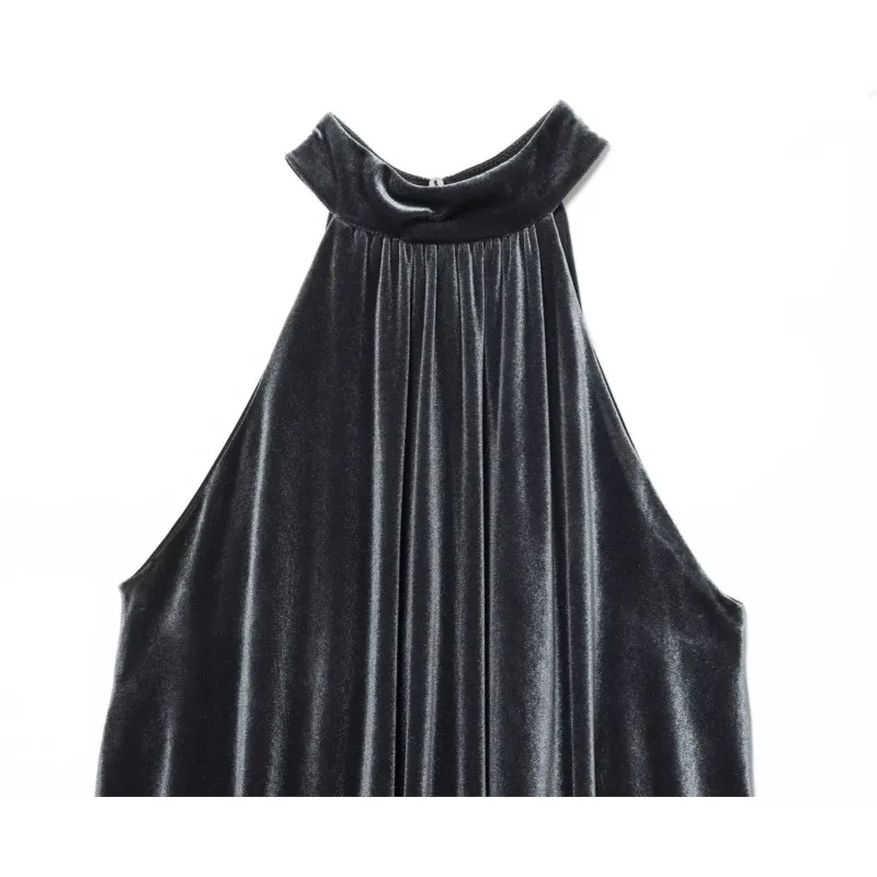 HipSeam-minivestido de terciopelo con dobladillo de burbuja para mujer, vestido Sexy con espalda descubierta y cuello Halter, por debajo de la rodilla, para primavera y verano