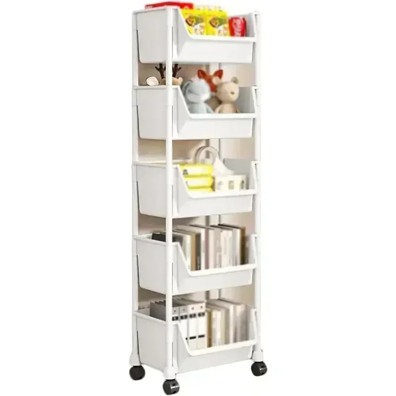 5-Tier Rolling Storage Cart with Wheels Plastic Mobile Utility Organizer Rack Freestanding Space Saving Shelving Unit for Kitchen Bathroom Bedroom Books Home Storage (35x26.5x125cm) view 6