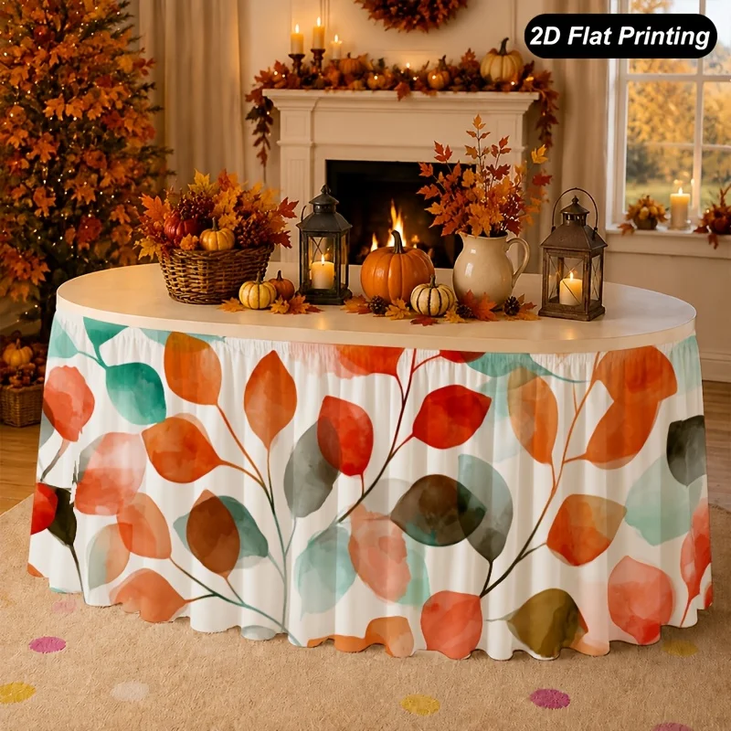 One piece 2D flat autumn table flag with watercolor maple leaves tablecloth
