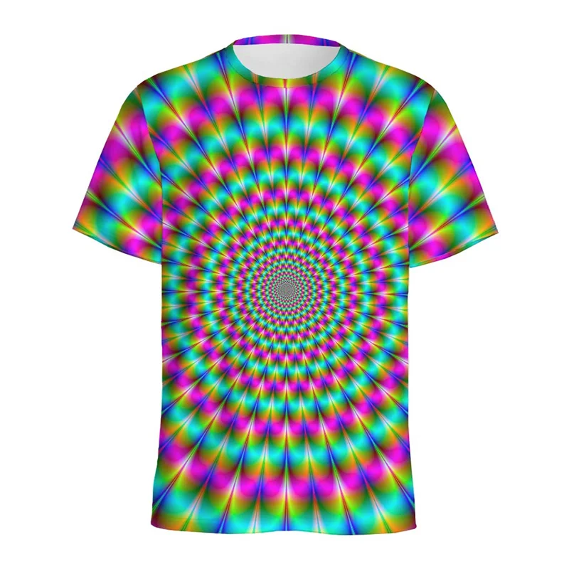 Colorful Spiral Dizzy Pattern T Shirt For Men Summer Casual Round Neck Short Sleeve Tops 3d Printed Optical Illusion Tee Shirts