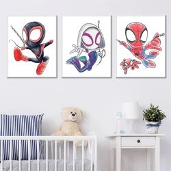 Disney Spidey and Friends Poster Nursery Wall Art Canvas Painting Print Cute Spiderman Pictures Kids Room Playroom Decor Cuadros