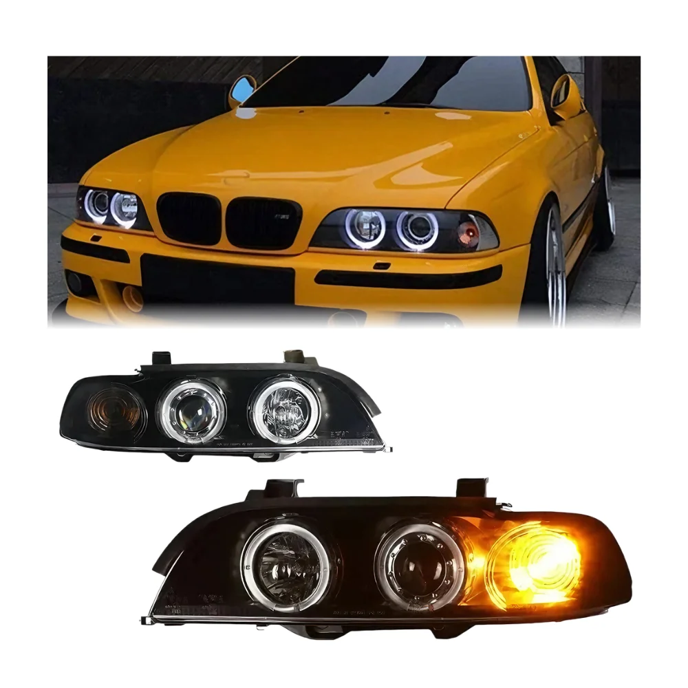 E39 Headlights 1998-2003 Upgrade 5 Series Bi Xenon Beam Headlamp Head Lamps Yellow DRL Hid Car Lights Modified