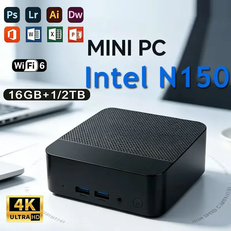 2026 Mini PC ComputerIntel Core N150 8GB16GB RAM 1TB 2TB M.2 SSD WiFi6 BT5.2 4K HD Portable Office Desktop Work PC