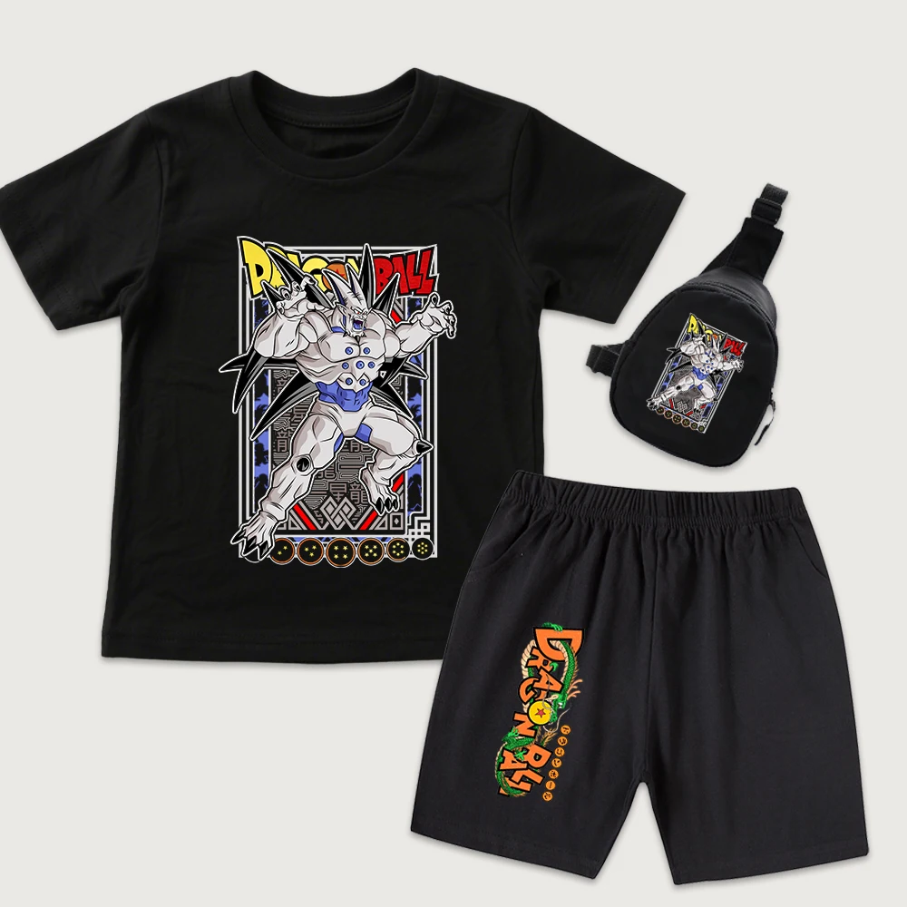 Dbz Syn Shenron Anime Print Kids Boys Girls Cotton T Shirt Shorts Mini Chest Bag 3 Piece Set Casual Summer Outfit