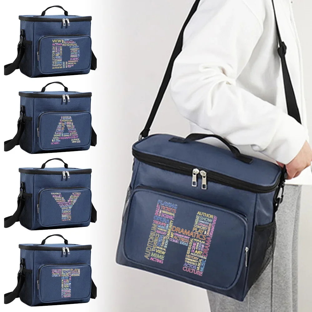 

Lunch Bag Aesthetic Thermal Bag Blue Color Pocket Cute Sweet Text Letter Series Printing Tote Food Storage Bag Convenient Kids