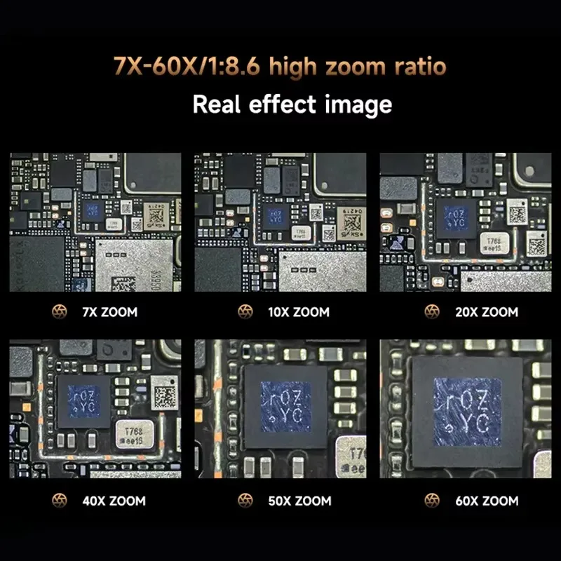 7060T-TG مجهر ستيريو ثلاثي العينيات 7X-60X تكبير مستمر WF10X25 لأدوات مجهر إصلاح الهاتف المحمول #5