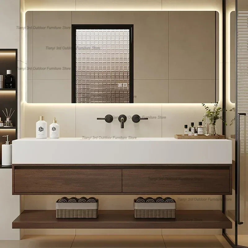 Vintage Log Smart Mirror Cabinet Vanity with Sink Large Capacity Storage Bathroom Cabinet Simple Furniture Тумба С Ящиками FYBC