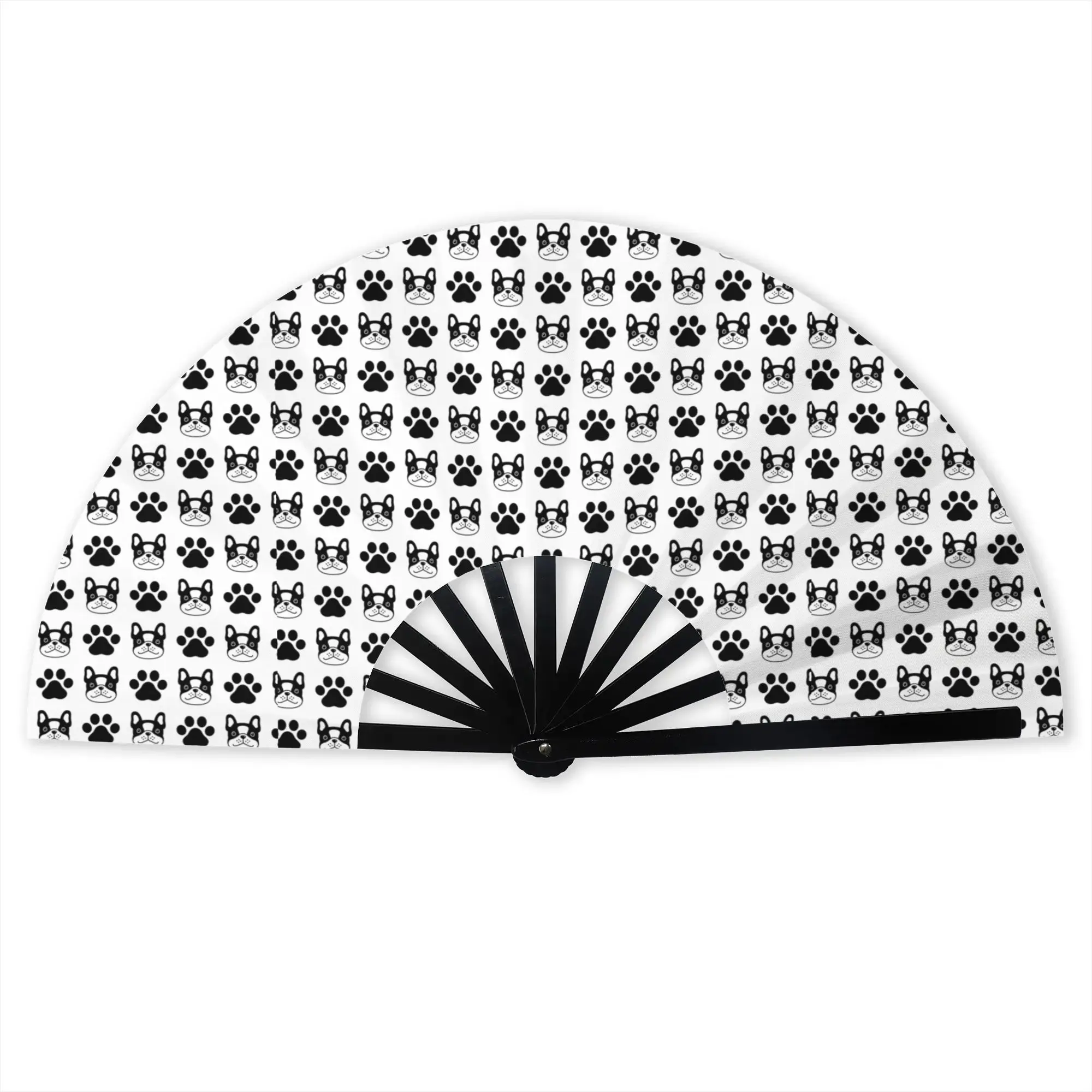 Customized Cute French Bulldog Paw Portable Pocket Fan Camping Pet Dog Polyester Folding Fan Chinese Dance Handheld Cooling Fans