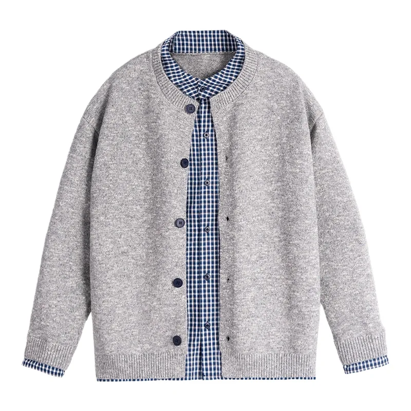 الربيع والخريف جديد الرجال سترة مشغولة من الصوف فضفاضة طويلة الأكمام قميص طوق سترة الرجال سترة