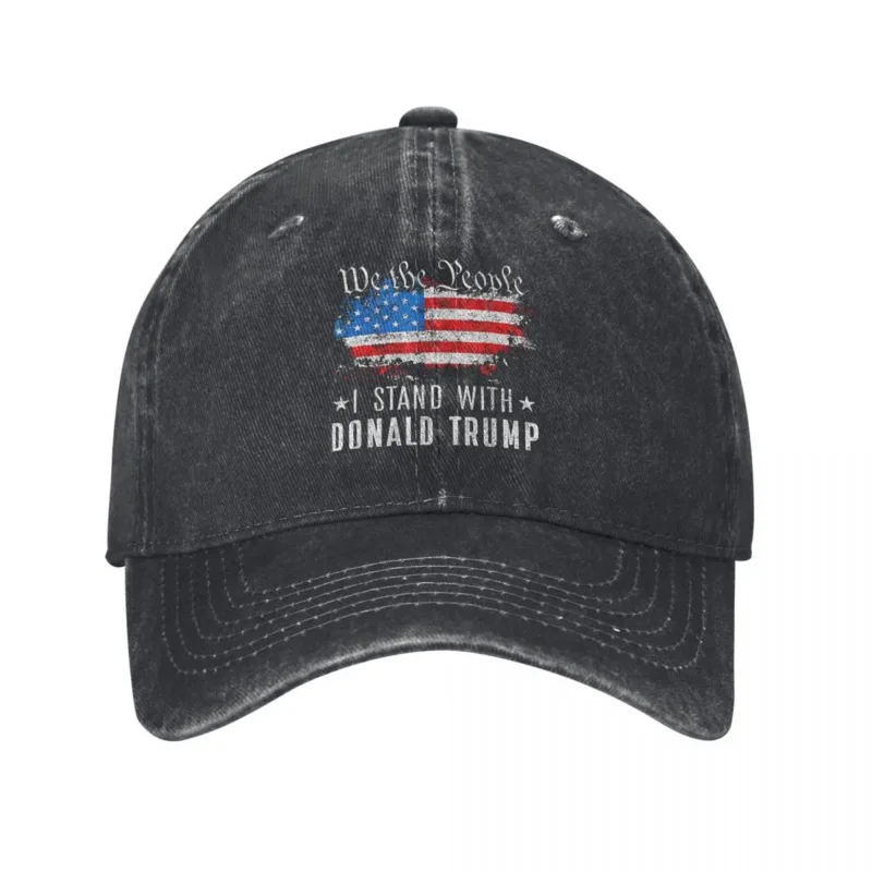 Fashion We The People I Stand With Donald Trump Baseball Caps Unisex Distressed Cotton Sun Cap 2024 Fight Outdoor Adjustable Hat