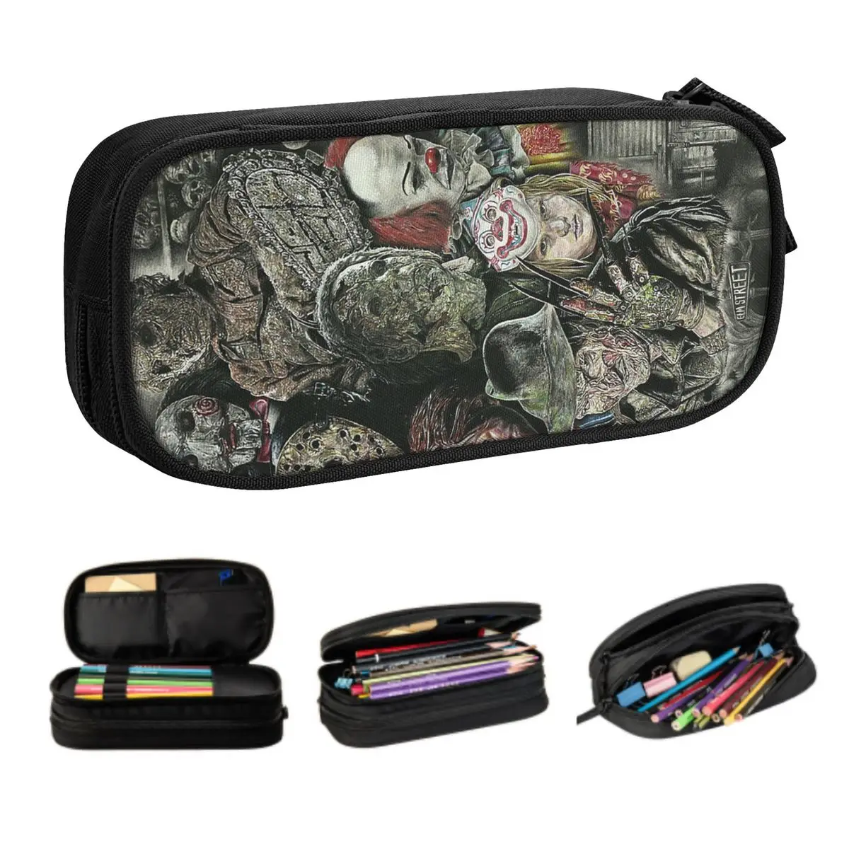 Custom Halloween Horror Movie Character Cute Pencil Case Girl Boy Large Capacity Pencil Box Students Stationery