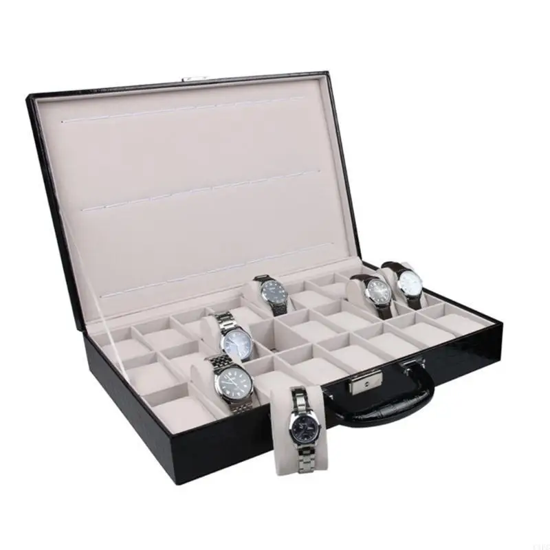Watch Case Jewelry Box for Men 24 Slots Watcth Box Lockable Storage PU Watch Collection Box Christmas Gift