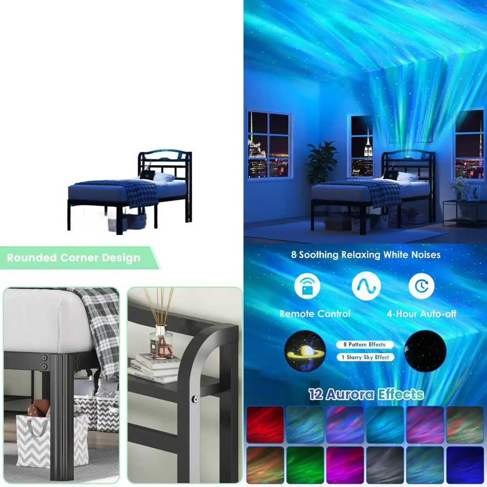 18 Heavy-Duty Metal Twin XL Bed Frame with Storage Headboard, Galaxy Star Projector, and Charging Station - No Box Spring Needed