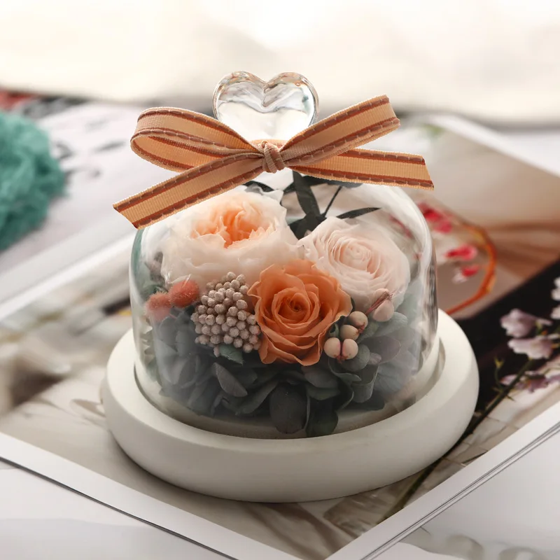 2sets/pack 10*11cm Mini Size Heart Top Glass Dome Vase Home Decoration Light White Base Cover Wedding Friend Favor Gift