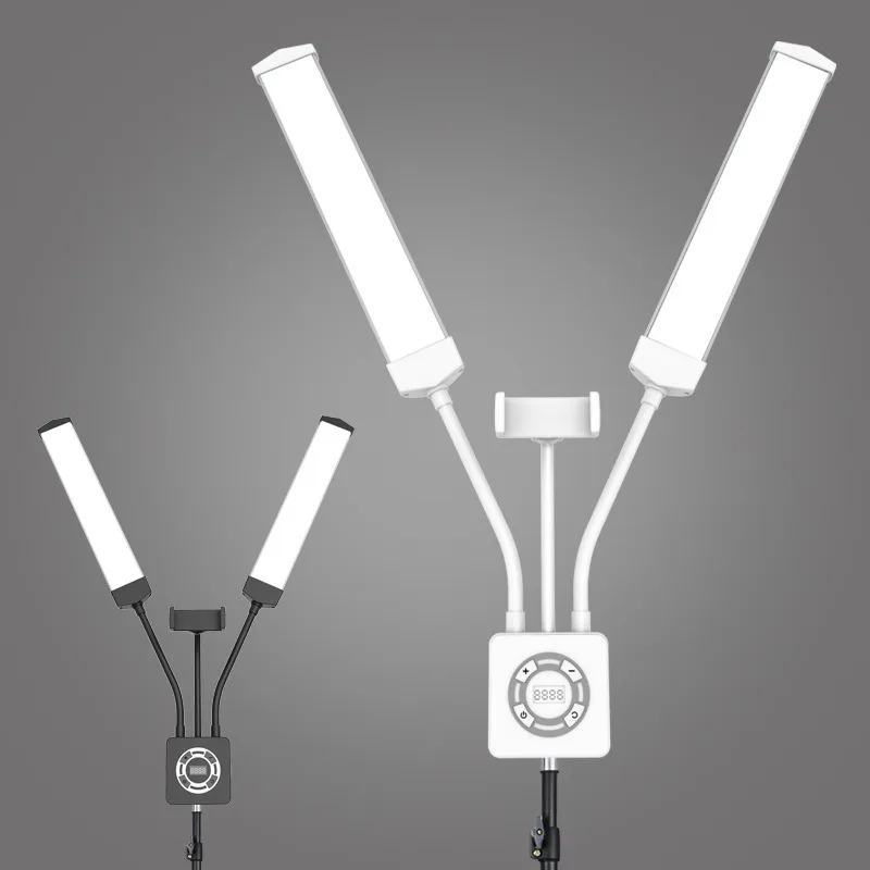 100XJ Dual Arm LED Fill Light, Live Streaming & Selfie Supplementary Lamp, Adjustable Dual‑Arm Light for Studio Video Shooting
