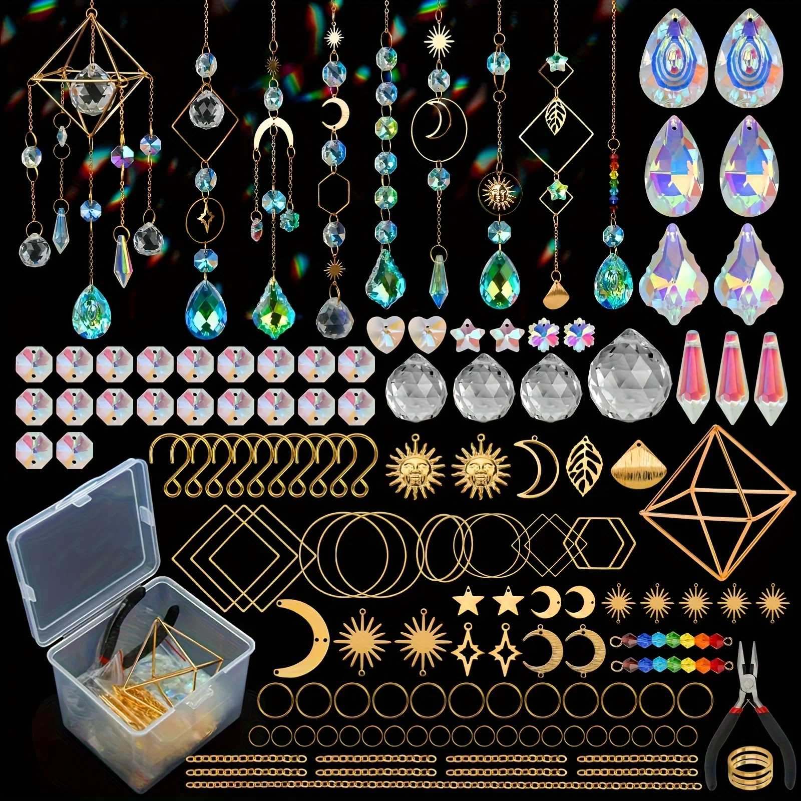 400-piece DIY Sunflower Light Catcher Making Material Kit, Art and Craft Adult Supplies, Prism Hanging Decorative Sunflower Ligh