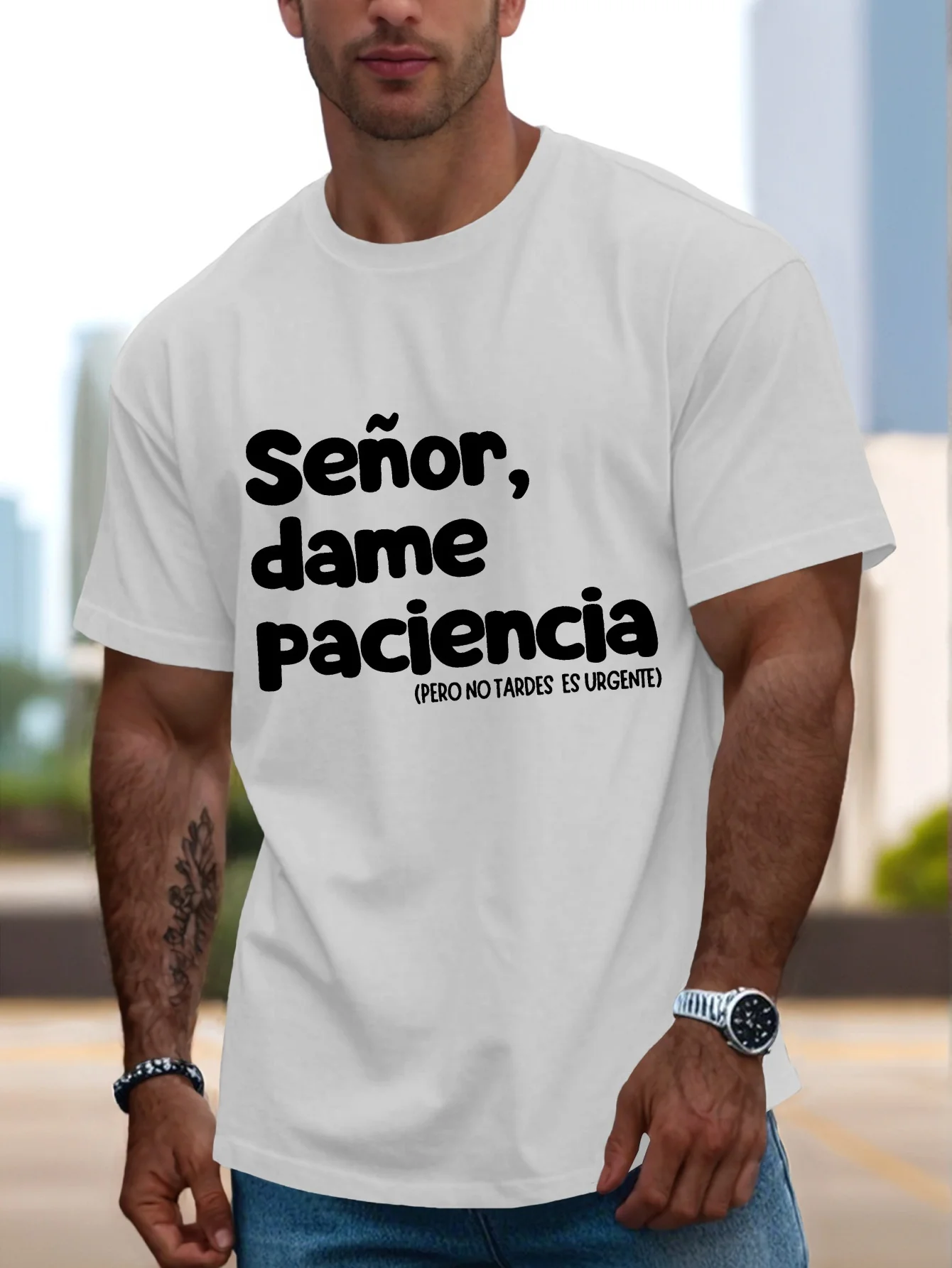 تي شيرت رجالي ذو اقتباس إسباني فكاهي - قميص صيفي كاجوال برقبة دائرية وأكمام قصيرة وخفيف الوزن بأنماط هندسية #2