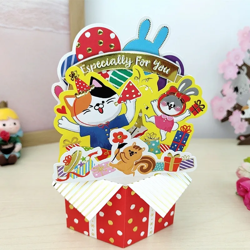

3D Pop-up Birthday Card, Animal Theme, Handmade Paper Sculpture Gift Box, Message Card to Express Gratitude and Blessings