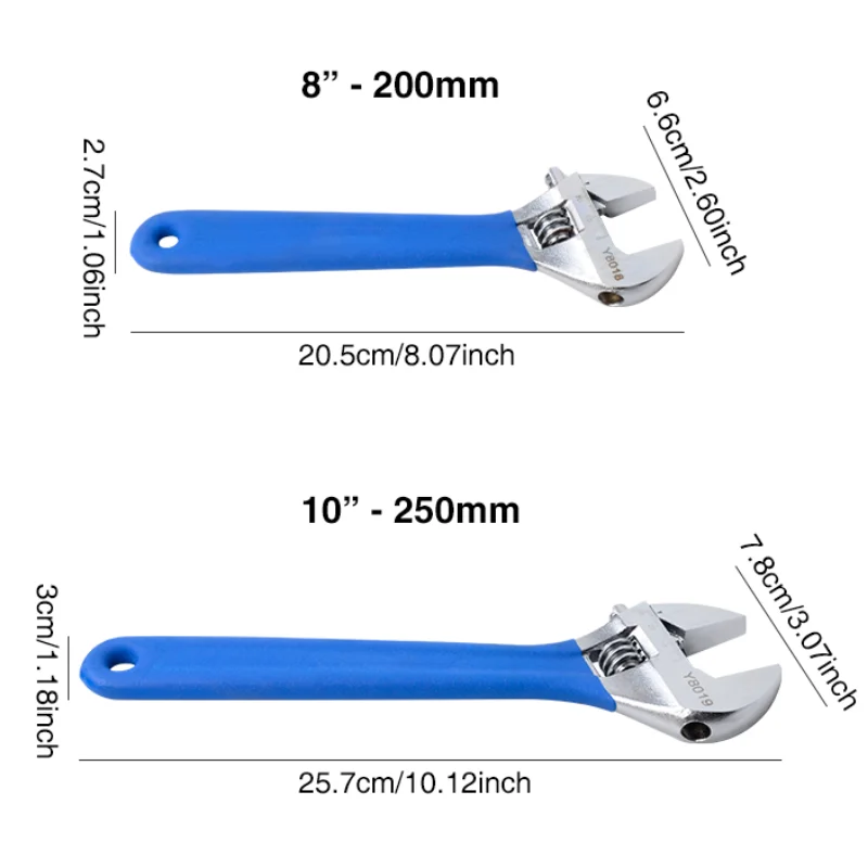 1pc 8-Inch (200mm) 10-Inch (250mm) Slim Jaw Adjustable Wrench,Jaw Capacity Tools