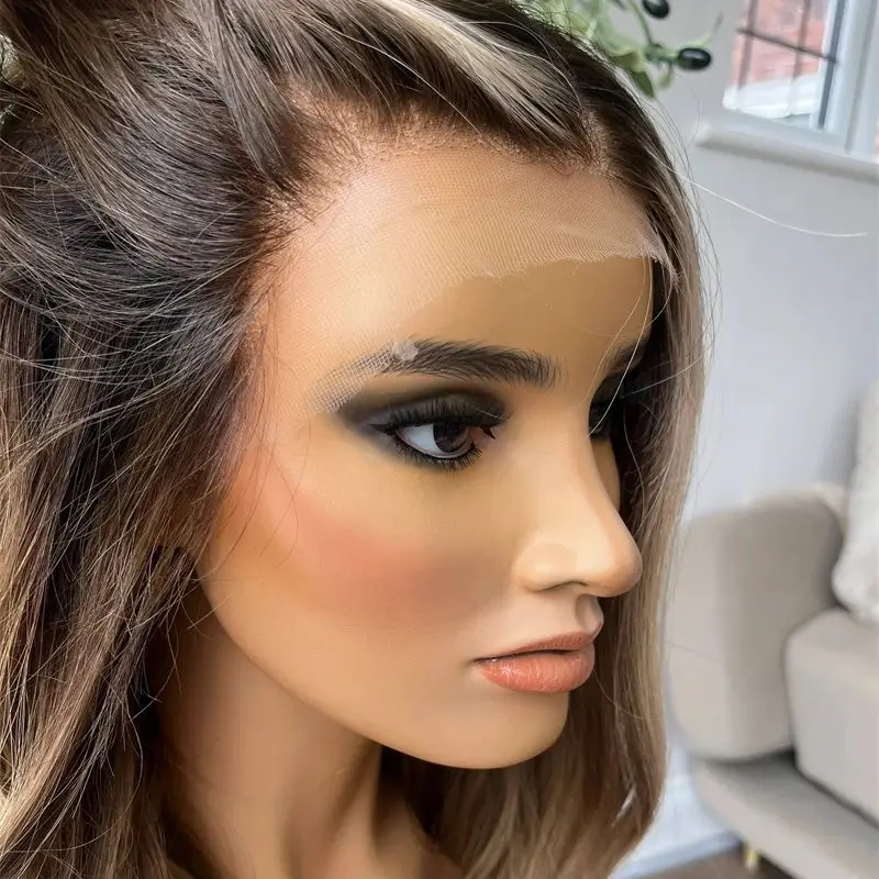 

Синтетический парик омбре блонд-коричневый с HD-кружевной передней частью, термостойкий, без клея, на заказ, для женщин, из термостойкого волокна