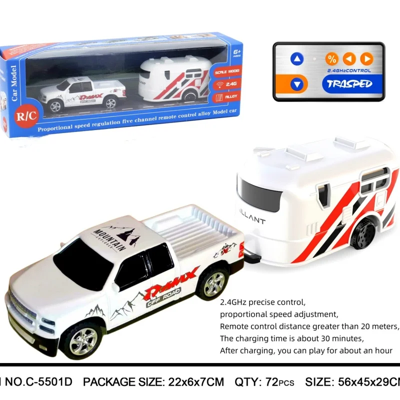 1: 64 Mini-Fernbedienung Auto 5-Kanal-Spielzeuglicht einstellbar 2,4g Geschwindigkeit mit Anhänger Simulation Modell Legierung RC Auto Spielzeug Geschenk