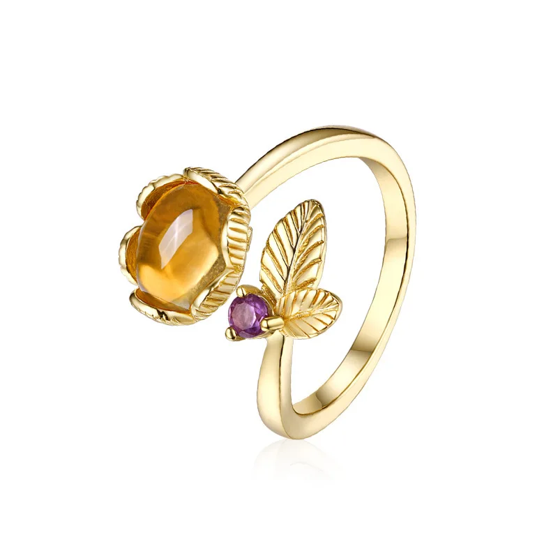 

MSR051 2023 Cute Style 925 Sterling Silver Adjustable Ring Citrine and Amethyst Supplies Fashion Design Party Gift Style