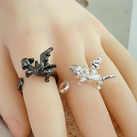 New Personality Fashion Cartoon Dragon Wings Couple Rings for Women Men Retro Cute Finger Jewelry Friendship Gift Accessories