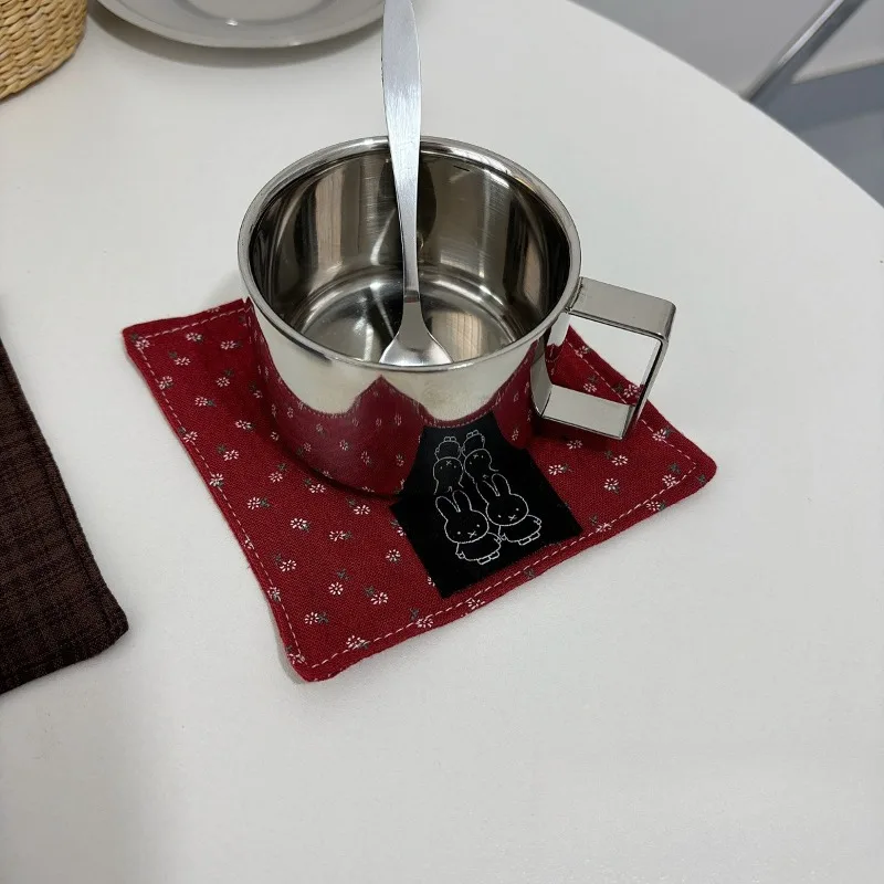 Hot Cute Miffy Series Cloth Coasters Cartoon Creativity Exquisite Mini Embroidery Tea Cups Coffee Cups Coasters Home Supplies