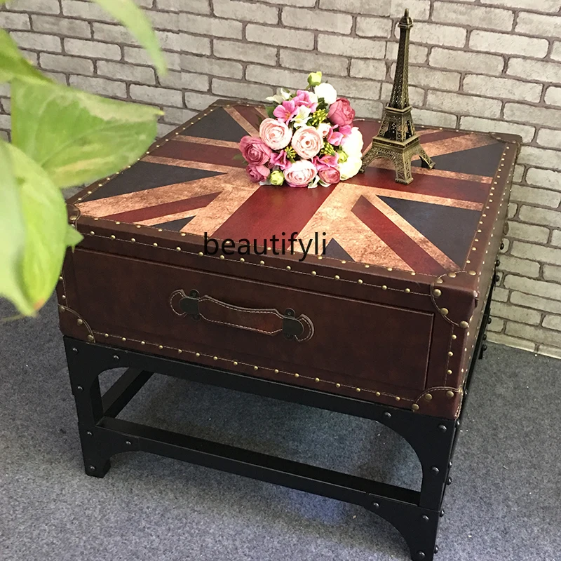 Retro Retro Square Iron Frame Side and Chair Sofa Side Table Corner Bedside