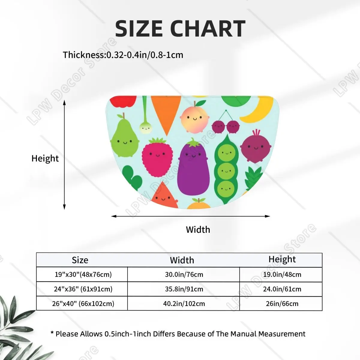 5 A Day Fruit And Vegetables Flannel Half Round Doormat Non Slip Bathroom Mat Absorbent Floor Carpet for Laundry Room Bathroom