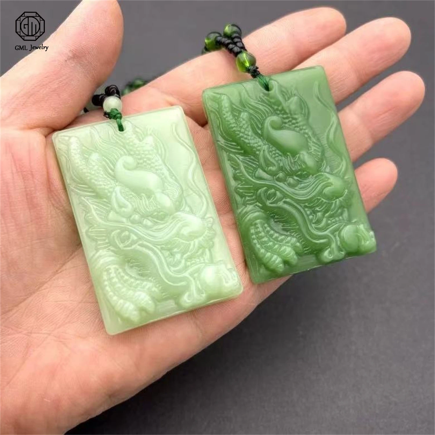 Imitation Green Jade Dragon Phoenix Pendant Long Chain Sweater Necklace Majestic Dragon Plaque Unisex Jewelry Gift