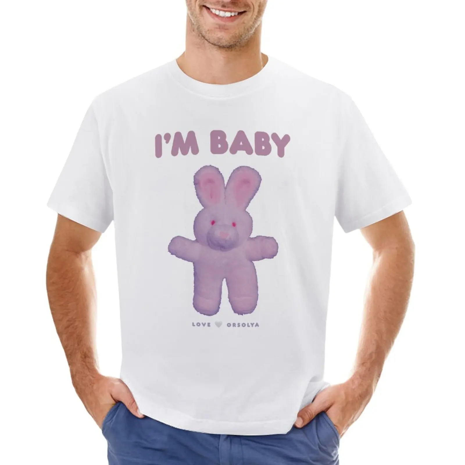 Purple I’m Baby Bunny Plushie - white background T-Shirt korean fashion sweat cute tops aesthetic clothes mens cotton t shirts