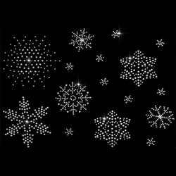 2 Sheet Snowflake Iron on Rhinestone Transfers Iron on Hotfix Applique with 16Pcs Snowflakes Pattern Decal Snowflake