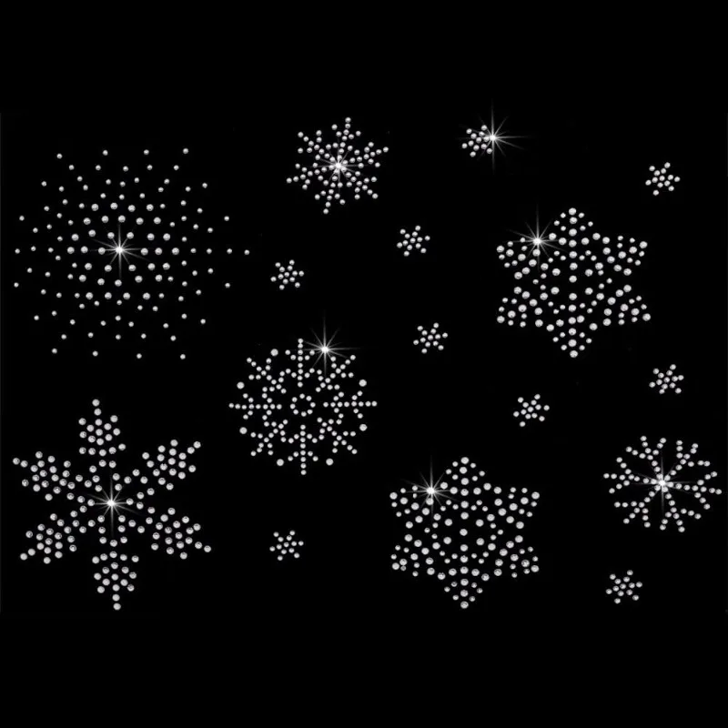 2 Sheet Snowflake Iron on Rhinestone Transfers Iron on Hotfix Applique with 16Pcs Snowflakes Pattern Decal Snowflake