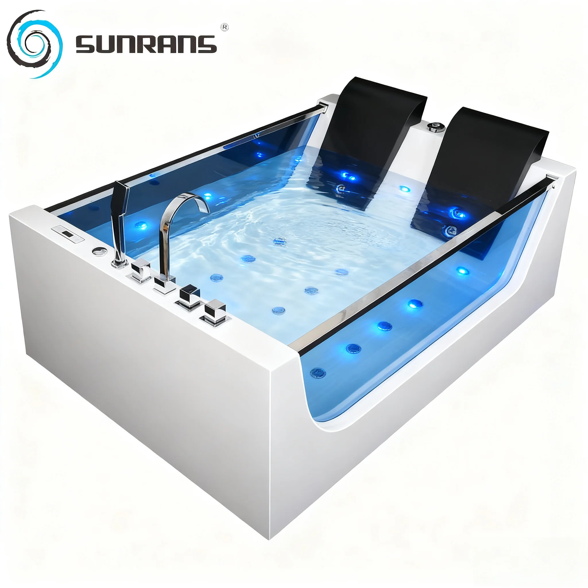 Luxury 2-Person Modern Design Rectangle For Jacuzzi Spa Hydromassage Glass Surfing & Whirlpool Massage For Hotel Indoor Hot Tub