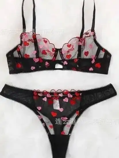 Sexy Transparent Heart Print Mesh Lace Bikini Backless Deep V Suspenders Sleeveless Bikini Charming Elegant Pure Desire 8DIQ