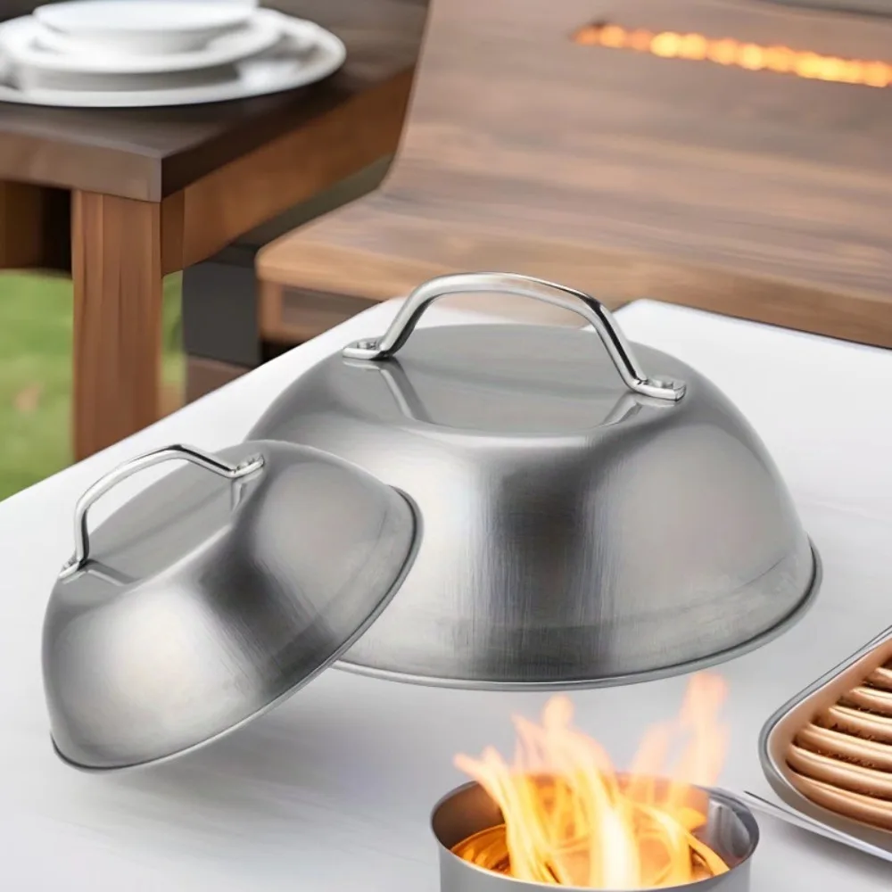 Stainless Steel Oven Squeegee Cover 6/9inch Arched Round Cheese Melting Dome Barbecue Tools with Handle Frying Pan Cover Picnics