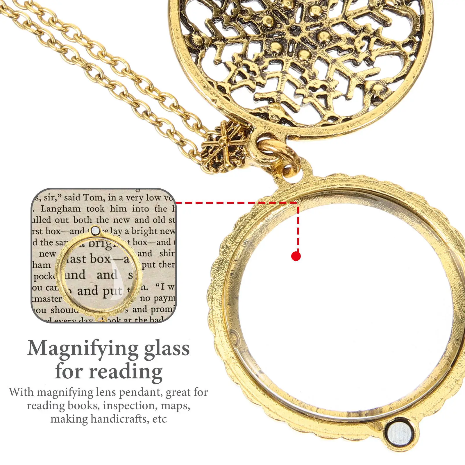 Delicate Magnifying Glass Pendant Necklace Vintage Style Reading Magnifier Lens Jewelry for Women Long Chain Gift for Mother Day
