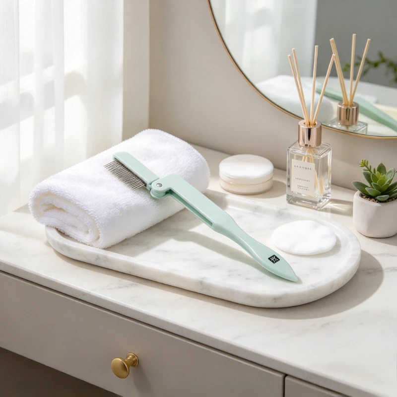Folding Eyelash Comb, Portable Lash Separator with 30 Gold-Plated Stainless Steel Teeth Evenly Spaced Across a 23mm Span